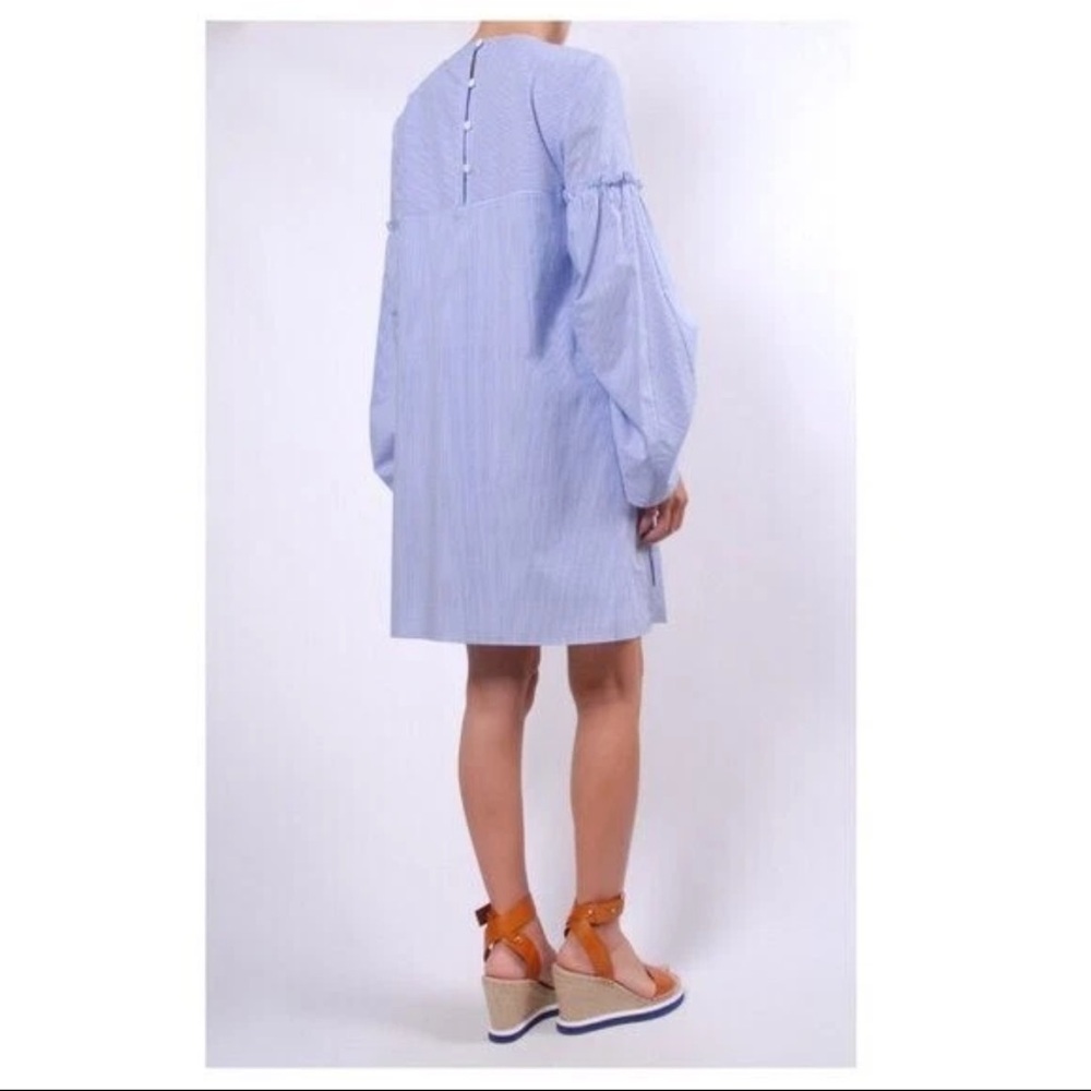 TIBI Elliot Striped Trapeze Dress Blue Dropped Shoulders Balloon
Sleeves Women 4